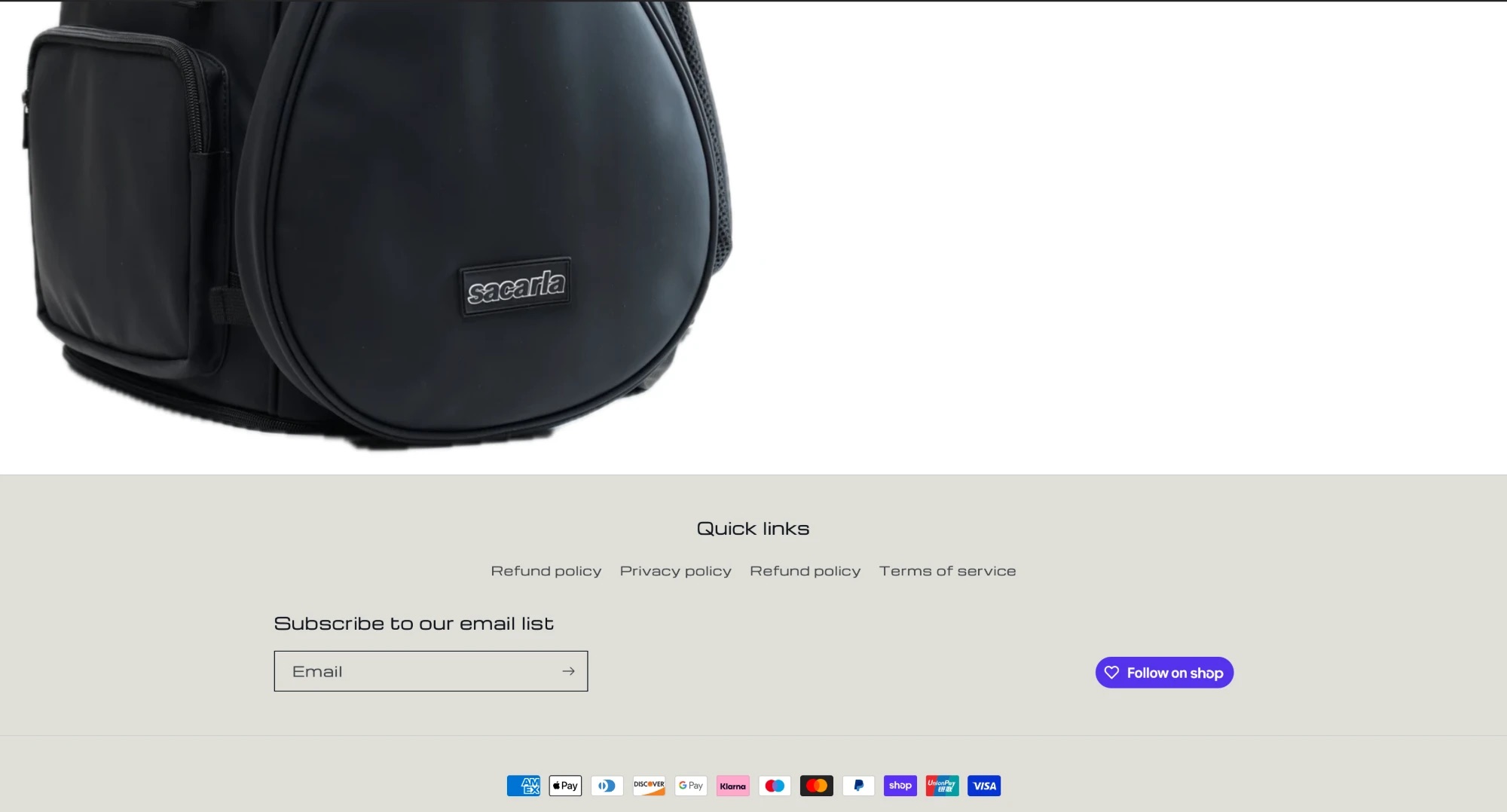 Old store: footer with a doubled refund policy link