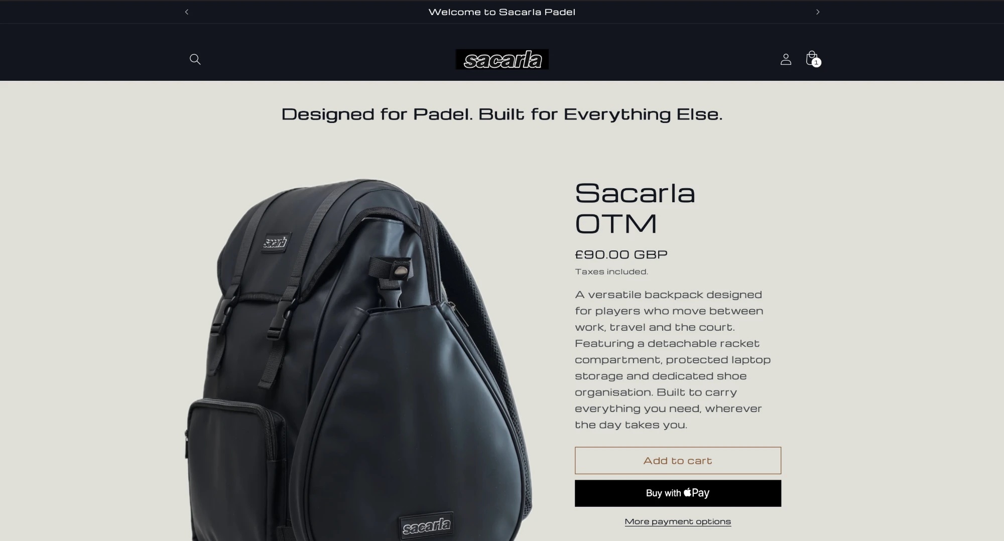 The old Sacarla store, a stock Shopify theme